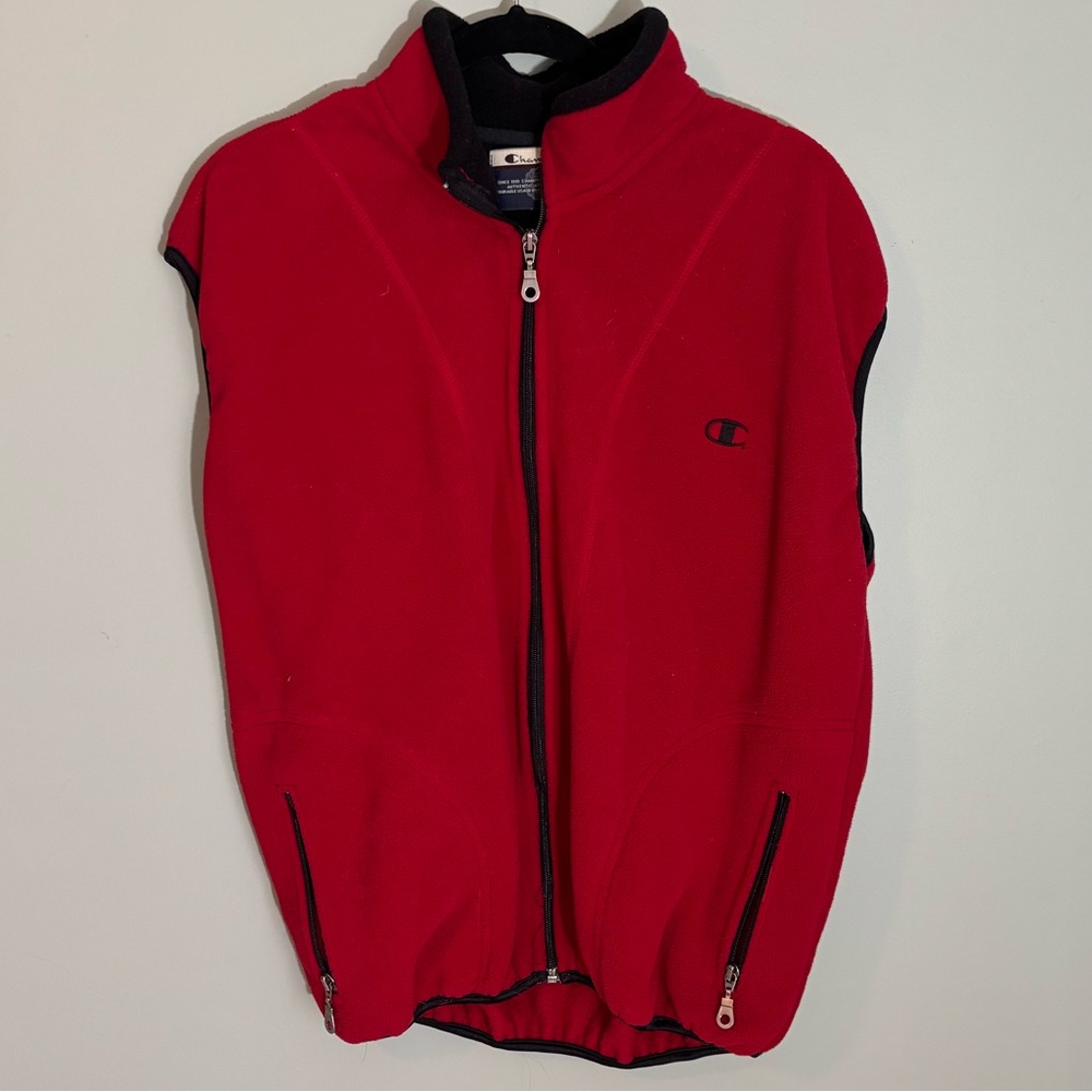 Vintage Champion Red Zip-Up Fleece Vest